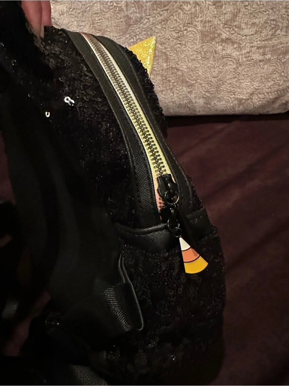 Kids Sequin Ear Backpack with Yellow-Orange Gradient Bow